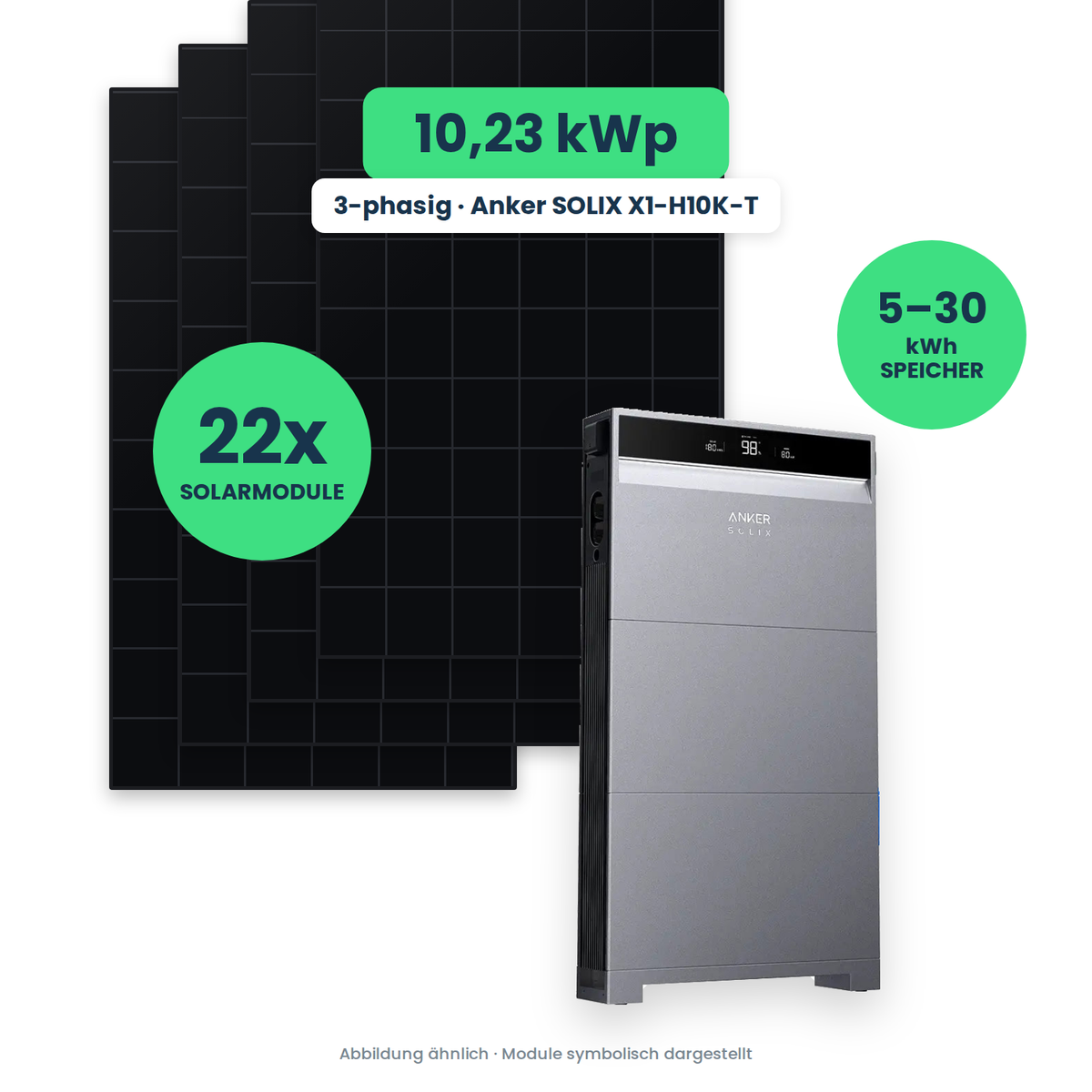 PV-Komplettset 10,23 kWp 3-ph. | 22× AIKO 465W Full Black + Anker SOLIX X1-H10K-T