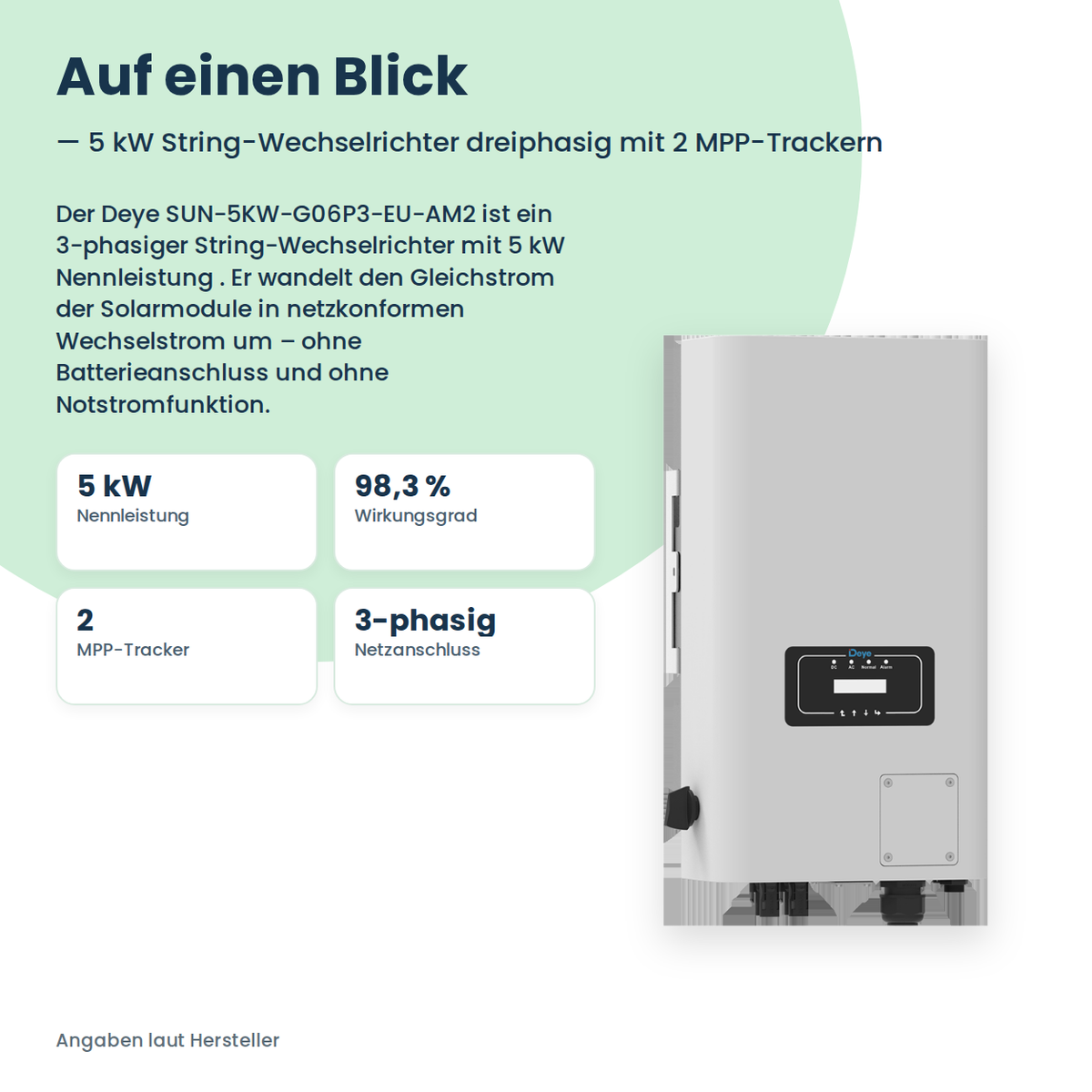 Deye SUN-5KW-G06P3-EU-AM2 – 5 kW stringomvormer driefasig met 2 MPP-trackers
