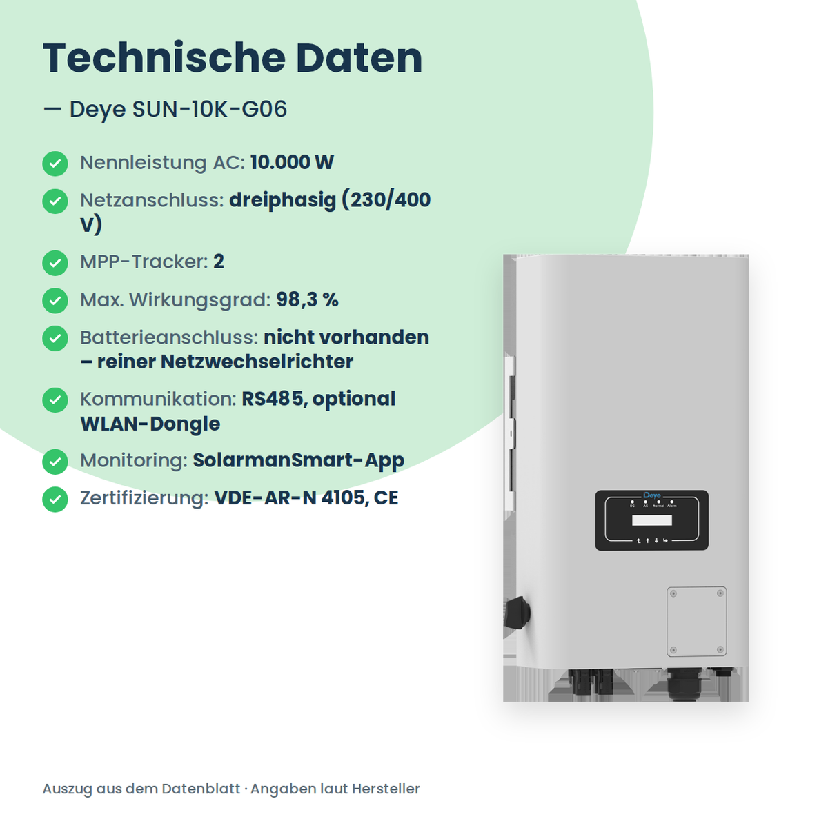 Deye SUN-10K-G06 – 10 kW stringomvormer driefasig met 2 MPP-trackers