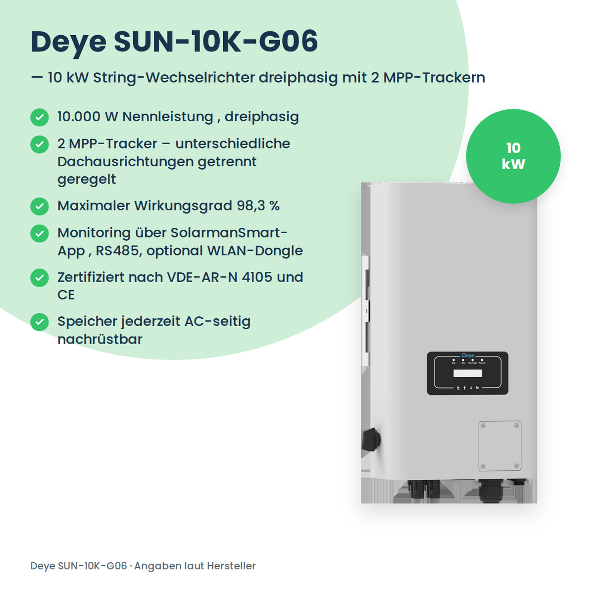 Deye SUN-10K-G06 – 10 kW stringomvormer driefasig met 2 MPP-trackers