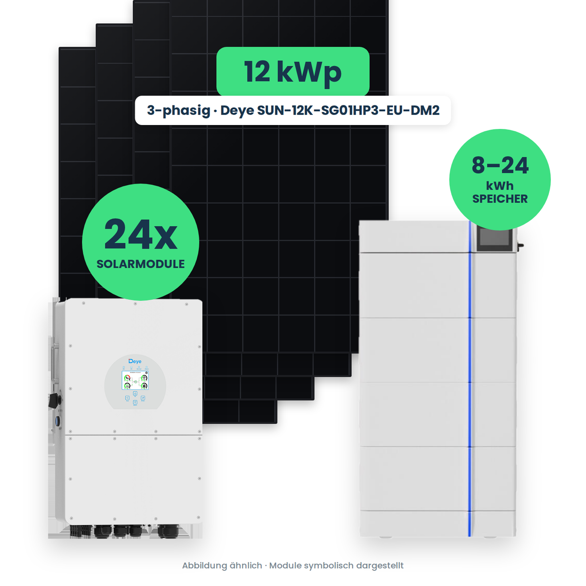 PV-Komplettset 12 kWp im Test: 24 AIKO 500 W Full Black Module mit Deye SUN-12K-SG01HP3-EU-DM2 und Hochvoltspeicher