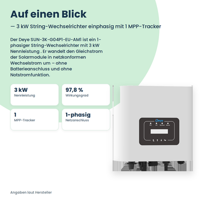 Deye SUN-3K-G04P1-EU-AM1 – 3 kW eenfasige stringomvormer met 1 MPP-tracker