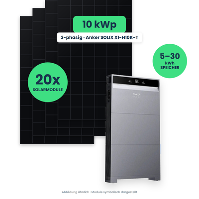 PV-Komplettset 10 kWp 3-ph. | 20× AIKO 500W Full Black + Anker SOLIX X1-H10K-T
