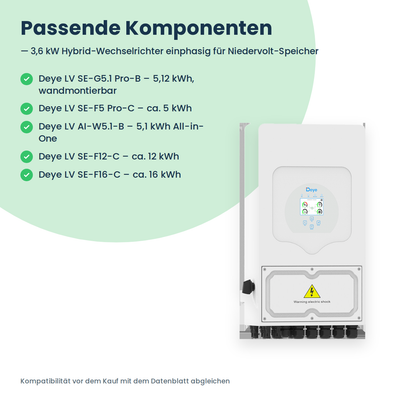 Deye SUN-3.6K-SG05LP1-EU-PLUS – Onduleur hybride 3,6 kW monophasé pour batterie basse tension