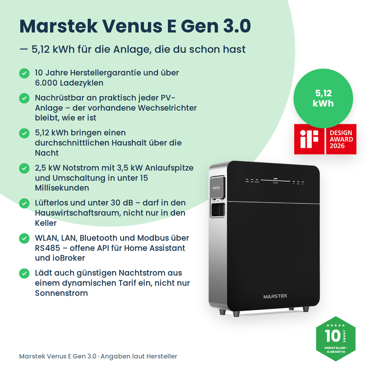 Marstek Venus E Gen 3.0 – 5,12 kWh AC-thuisbatterij