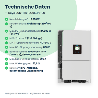Deye SUN-15K-SG05LP3-EU – Onduleur hybride triphasé 15 kW pour batterie basse tension