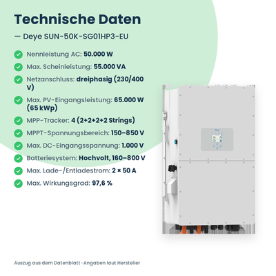 Deye SUN-50K-SG01HP3-EU – Onduleur hybride triphasé 50 kW pour batteries haute tension
