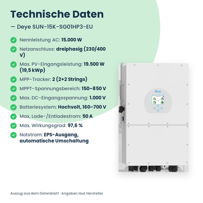 Deye SUN-15K-SG01HP3-EU – onduleur hybride triphasé 15 kW pour batteries haute tension