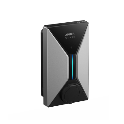 Anker SOLIX Wallbox V1 Smart EV Charger 7,4 kW – Frontansicht mit Typ-2-Steckdose und LED-Leiste