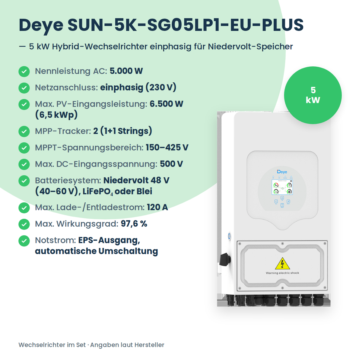 Kit PV complet 5,1 kWc | 10× AIKO Neostar 510W + Deye SUN-5K-SG05LP1 + Deye LV SE-F5 Pro-C
