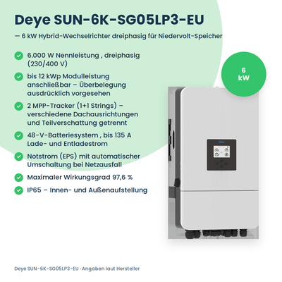 Deye SUN-6K-SG05LP3-EU – Onduleur hybride triphasé 6 kW pour batteries basse tension