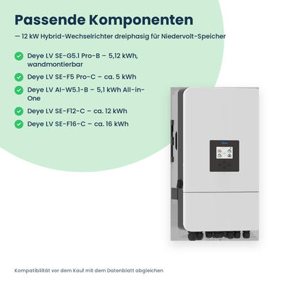 Deye SUN-12K-SG05LP3-EU – onduleur hybride triphasé 12 kW pour batteries basse tension